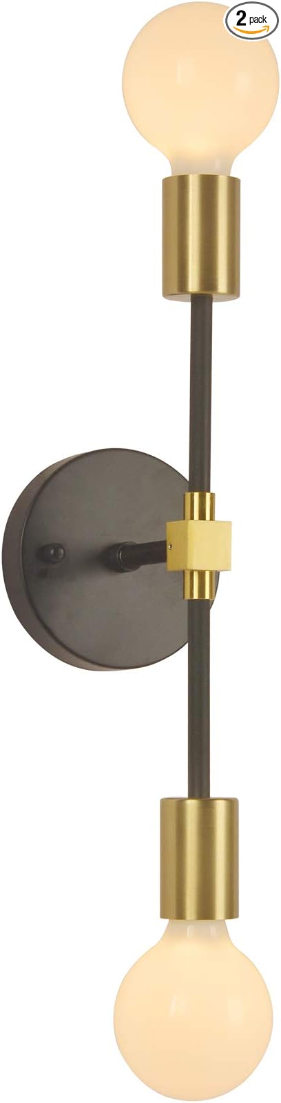 2 Lights Bathroom Wall Sconce Vanity Modern Industrial Wall Lamp Pole Wall Mount Lighting Fixture（Gold/Black Color）