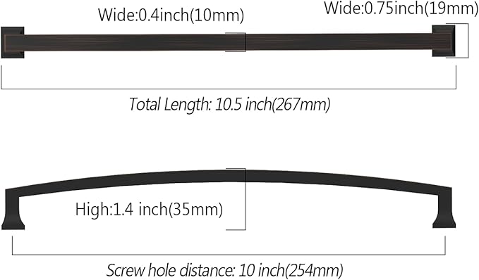 Asidrama 10 Pack 10 Inch(254mm) Oil Rubbed Bronze Kitchen Cabinet Handles, Cabinet Pulls Kitchen Cabinet Hardware for Cupboard Drawer Pulls