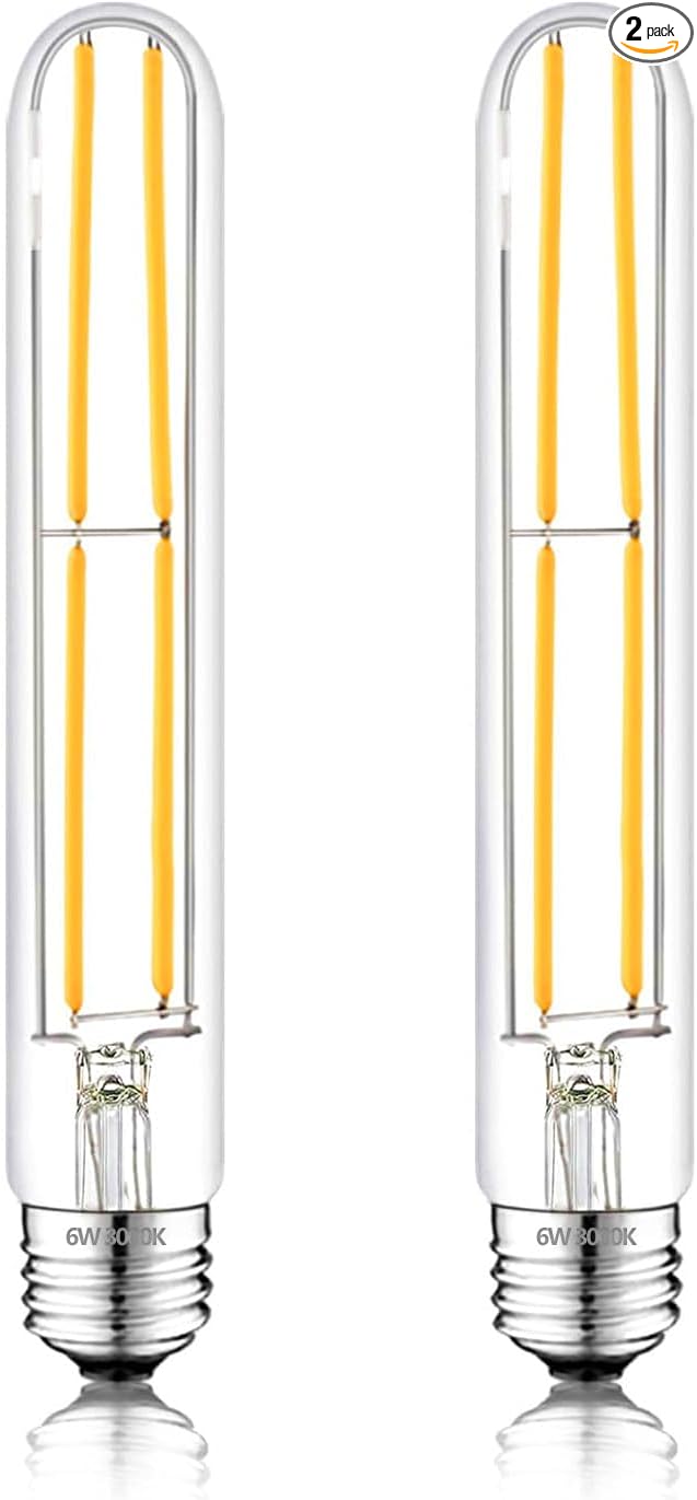 7.3 Inch 3000K Warm White Edison Bulbs Equal 80 Watt, 800LM E26 Led Bulb 6W Dimmable, T10 T9 Long Tubular Clear Glass Light Bulbfor Vanity Pendant Chandeliers Wall Sconces - UL Cert 2Pack