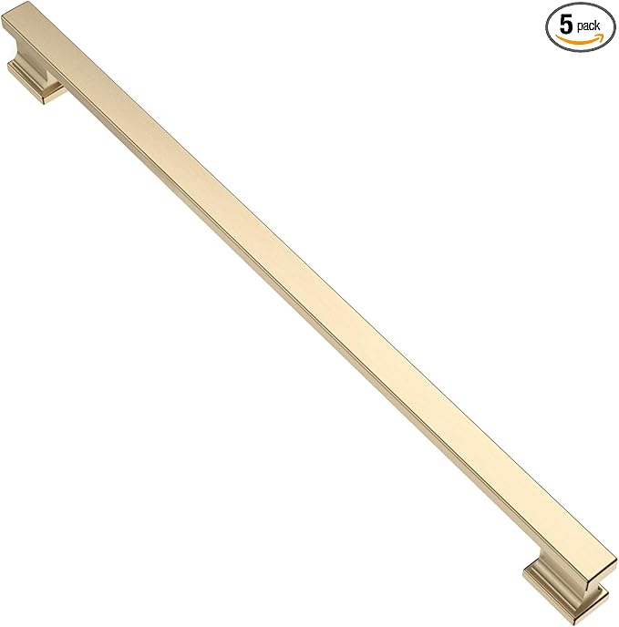 Alzassbg 5 Pack Brushed Brass Cabinet Pulls, 11-1/3 Inch(288mm) Hole Centers Gold Kitchen Cabinet Handles for Cabinets and Drawers AL3061BB