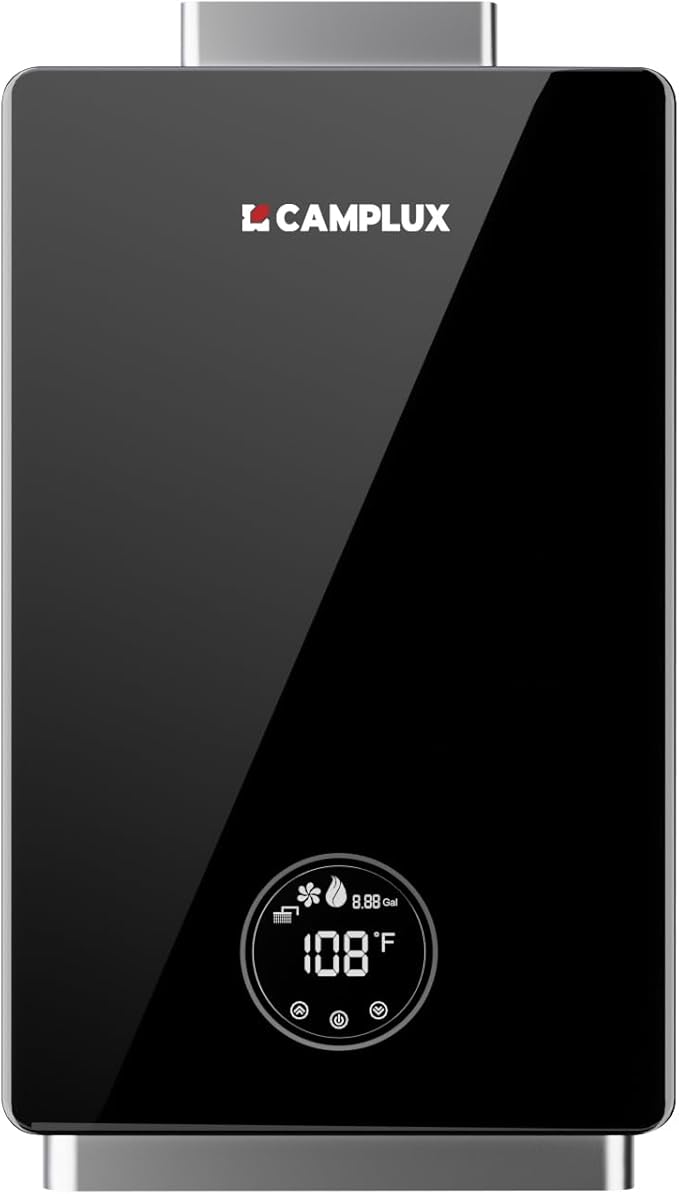 CAMPLUX Propane Tankless Water Heater, Instant Hot Water Heater, 3.18 GPM On Demand, Propane, Indoor, Black