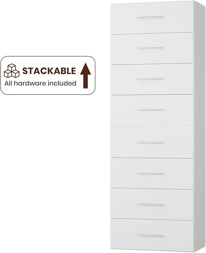 ROOMTEC 25.5" 4 Drawer Short Tower Closet Unit, Modular Closet System with Drawers and Shelf, Wardrobe Organizer for Bedroom or Walk-in Closet, Wall Mounted, Customizable Clothes Storage Unit, White