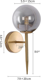 SeeU Gold Wall Sconces Mid Century Style Set of 2,Brass Wall Lamp Fixture,Vanity Light Fixture Wall Lamp with Grey Globe