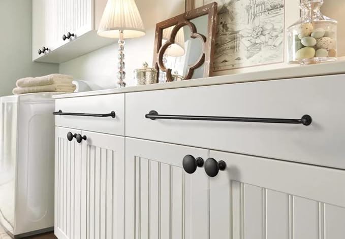 Goo-Ki 6 Pack Matte Black Cabinet Handles, 7.56 Inch(192mm) c-c Solid Drawer Pulls Bar Pull Modern Kitchen Hardware for Dresser Wardrobe Cupboard Bathroom, 9338MB-192