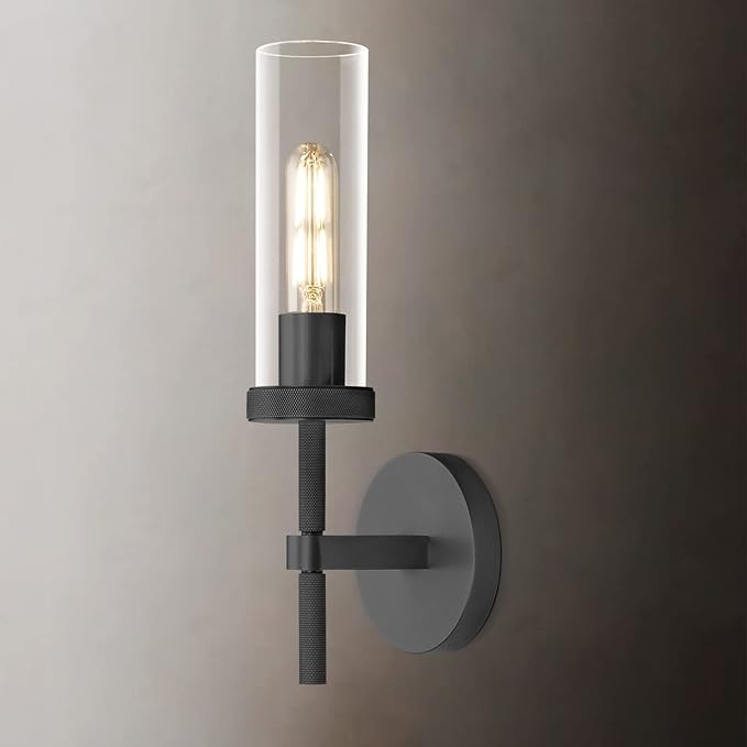 Knurled Wall Sconces, Black Wall Sconce Lights, 14" Black Bathroom Wall Sconces, Glass Linear Sconce Wall Lighting, Vanity Lights Bathroom Light Fixture Wall Lights for Living Room