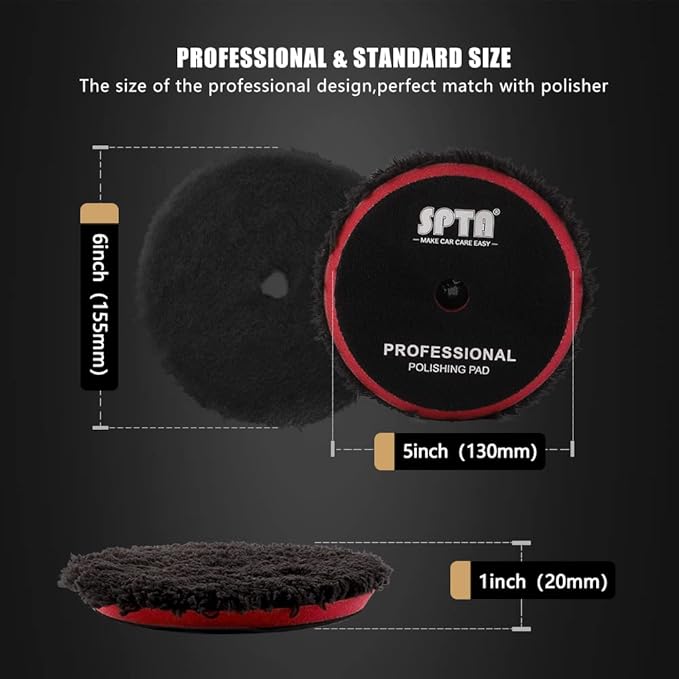 SPTA Microfiber Polishing Pad, 2Pcs 5Inch 125mm Pads Microfiber Cutting Disc Finishing Disc with Hook & Loop Backing for Car Buffer Polisher Cutting Buffing Waxing and Polishing