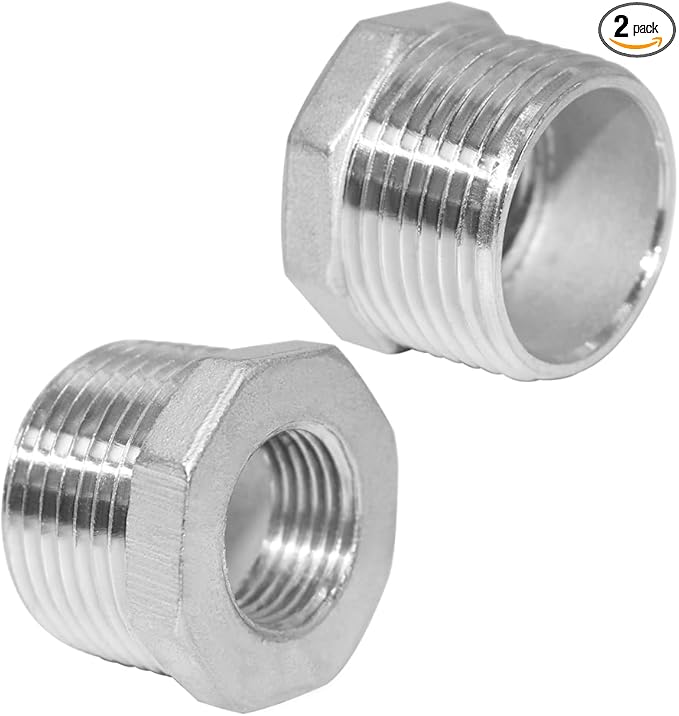 Joywayus Stainless Steel Hex Head Bushing Reducer Pipe Fitting 1 NPT Male × 1/2 NPT Female (Pack of 2)