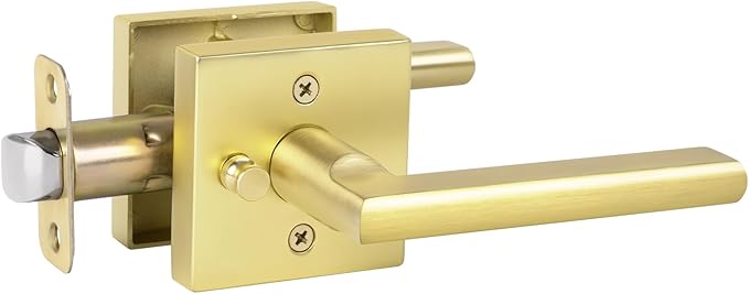 HOSOM Gold Door Handles Interior Privacy Door Levers with Lock for Bathroom and Bedroom Heavy Duty Modern Square Keyless Brushed Brass Door Knobs Interior, 1 Pack