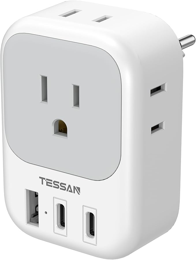 TESSAN Switzerland Travel Plug Adapter, Type J Switzerland Power Adapter with 4 Outlets 3 USB (2 USB-C), Swiss Plug for US to Rwanda Jordan Liechtenstein Madagascar, Travel Essentials
