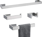 TNOMS 4 Pieces Bathroom Hardware Accessories Set Towel Bar Towel Holder Robe Hook Toilet Paper Holder Stainless Steel,Q8-P4BR