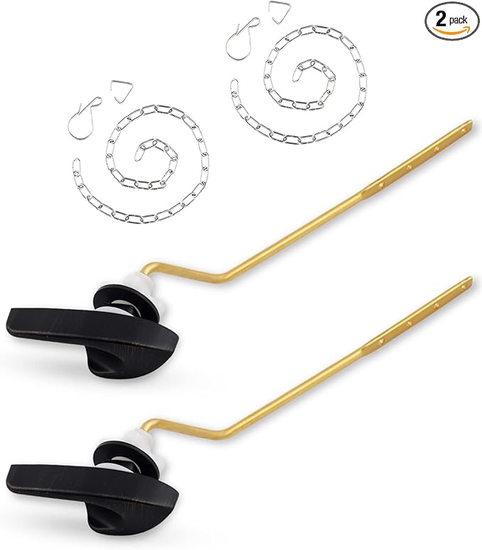 2 Pack Universal Brass Toilet Handle Replacement Kit, Side/Angle Mount Toilet Flush Handle Compatible with Kohler K-GP30324-CP/TOTO/American Standard, Stainless Steel Flapper Chain, Oil Rubbed Bronze