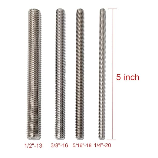 1/2"-13 Fully Threaded Rod Studs 2 Pack 5" Long Threaded Screw 304 Stainless Steel Right Hand Threads All Threaded Rod Studs for Anchor Bolts Clamps Hangers U-Bolts
