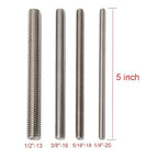 3/8"-16 Fully Threaded Rod Studs 5 Pack 5" Long Threaded Screw 304 Stainless Steel Right Hand Threads All Threaded Rod Studs for Anchor Bolts Clamps Hangers U-Bolts