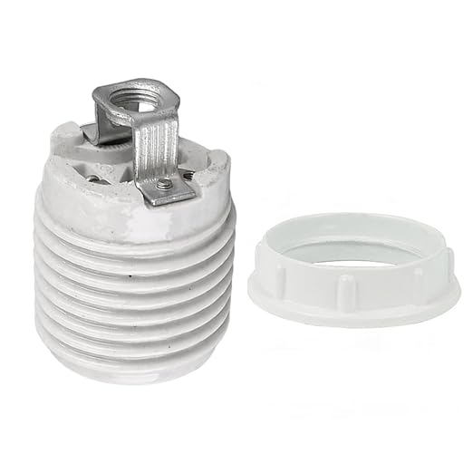 E26 Socket,Ceramic Medium Base Screw Socket E26 E27 Threaded Glazed Porcelain Lampholder (with Aluminum Shade Ring)
