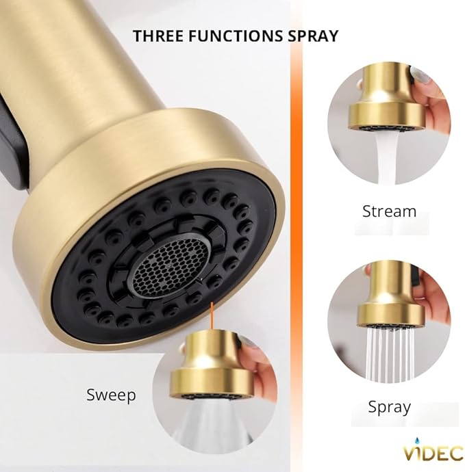 Touch-Less Kitchen Faucet, 3 Modes Pull Down Sprayer, LED Temperature Control,Sensor Activated,Ceramic Valve, 360-Degree Rotation, 1 or 3 Hole Deck Plate. 10-Year Warranty. (KW-79J, Gold)