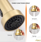 Smart Kitchen Faucet, 3 Modes Pull Down Sprayer, Touch On Sensor Activated, LED Temperature Control, 360-Degree Rotation, 1 or 3 Hole Deck Plate. 10-Year Warranty. (KW-66J, Brushed Gold)