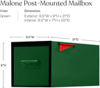 post & porch Malone Mailbox | Post Mounted Mailbox | Black/White/Gray/Brown/Red/Blue/Green, Regular or Large, Weatherproof Mail Box for Outside, Customizable (Green, Regular)