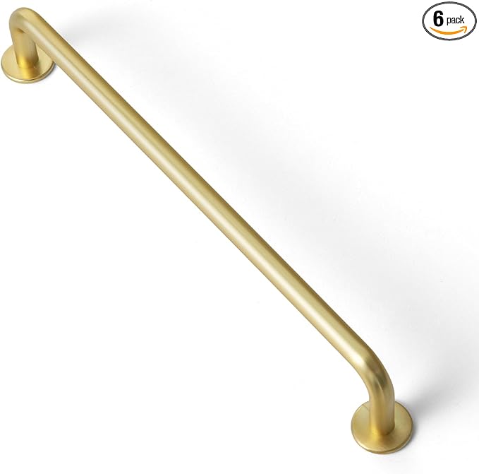 Goo-Ki 6 Pack Brushed Brass Cabinet Handle Drawer Pulls, 7.56 Inch(192mm) c-c Solid Zinc Alloy Modern Bar Pull Kitchen Hardware for Closet Dresser Wardrobe Cupboard Furniture