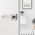 Gobrico Square No-Turning Single Side Door Handles for Closet French Door Satin Nickel Half-Dummy Levers Decorative Door Hardware 5 Pack