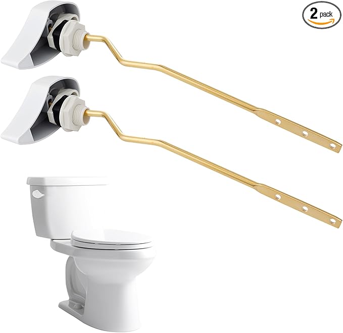 Hibbent 2 Pack Metal Toilet Handle Replacement, Compatible with TOTO THU068#CP Trip Lvr for St743S, Brass Handle Trip Lever, Side Mount Toilet Tank Flush Lever, White