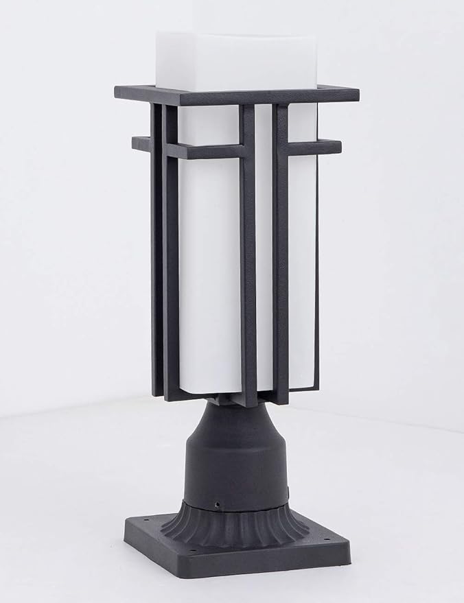 Outdoor Post Lights Waterproof Metal Frame with Milk White Frosted Glass Pier Mount Outdoor Lighting Fixtures(with 3-Inch Pier Mount Base) Pillar Light Post Lantern for Garden Backyard and Porch