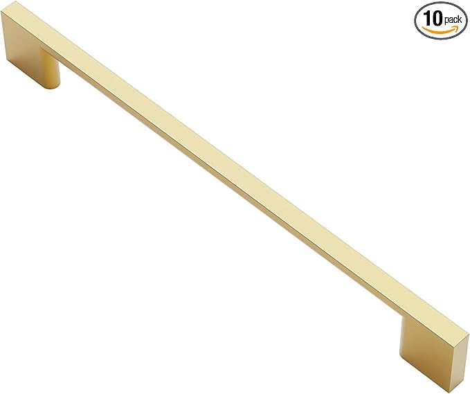 Alzassbg 10 Pack Matt Gold Cabinet Pulls, 7-1/2 Inch(192mm) Hole Centers Rectangle Cabinet Handles Kitchen Pulls for Drawers and Cabinets AL3051MGP