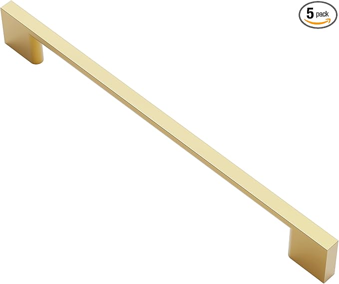 Alzassbg 5 Pack Matt Gold Cabinet Pulls, 7-1/2 Inch(192mm) Hole Centers Rectangle Cabinet Handles Kitchen Pulls for Drawers and Cabinets AL3051MGP
