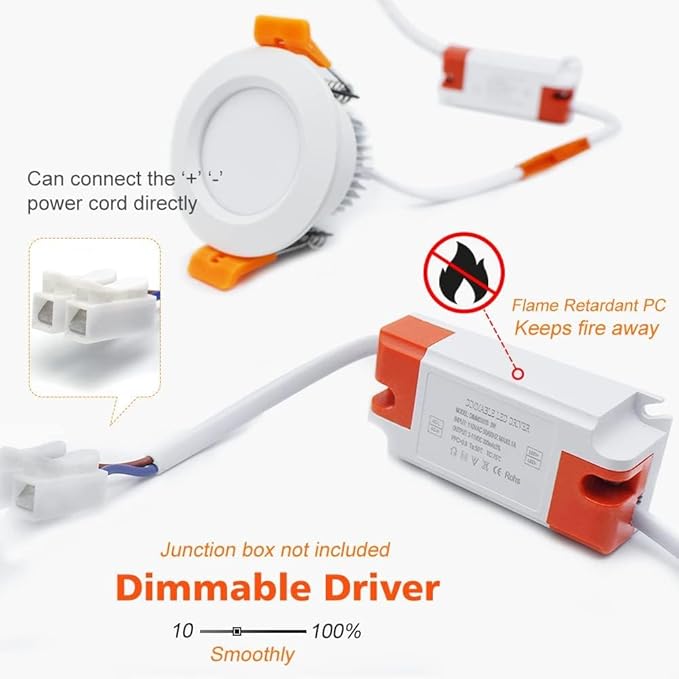 2 Inch LED Downlight, Recessed Lighting Dimmable Ceiling Light, 3W, 2700K Ultra Warm White, CRI80 with LED Driver(35W Halogen Equivalent), 4 Pack