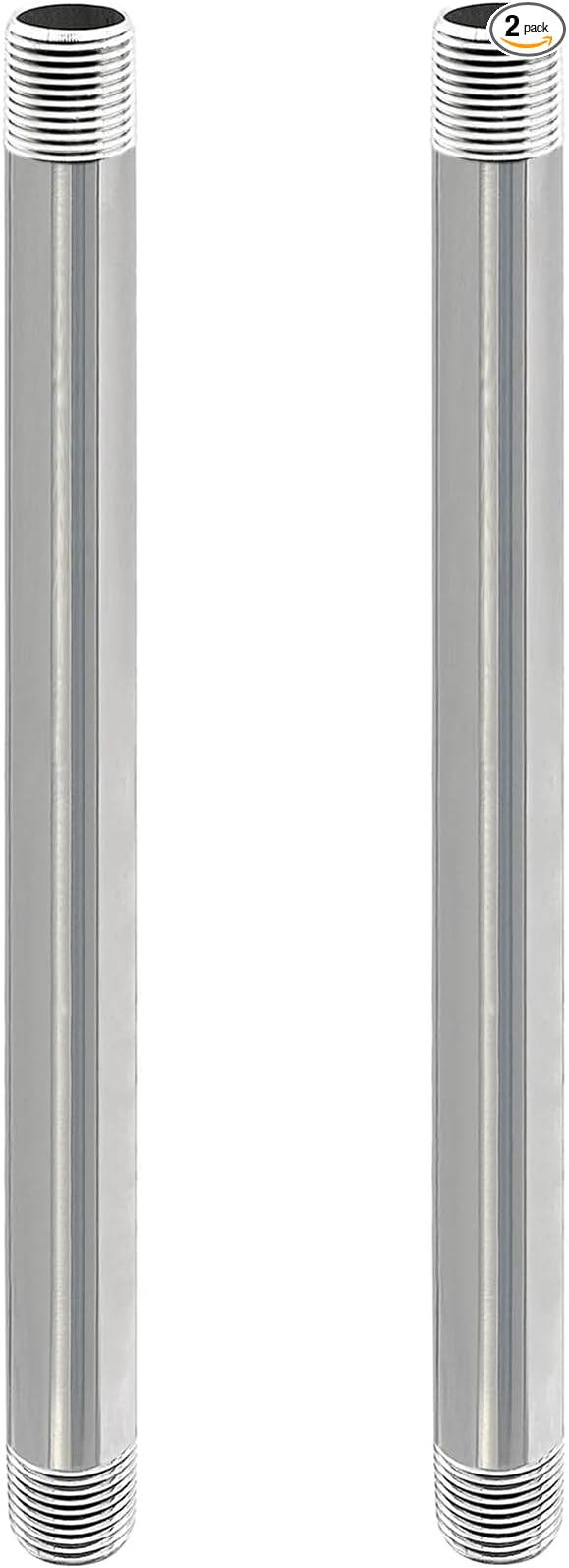 GeilSpace 3/4" x 14" Stainless Steel Pipe, 304 Pipe Nipple Fits Standard 3/4 Inch Threaded Pipes and Fittings, DIY Industrial Metal tube (2 PCS)