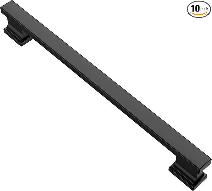 Alzassbg 10 Pack Matt Black Cabinet Pulls, 7-1/2 Inch(192mm) Hole Centers Kitchen Cabinet Handles for Cabinets and Drawers AL3061MB