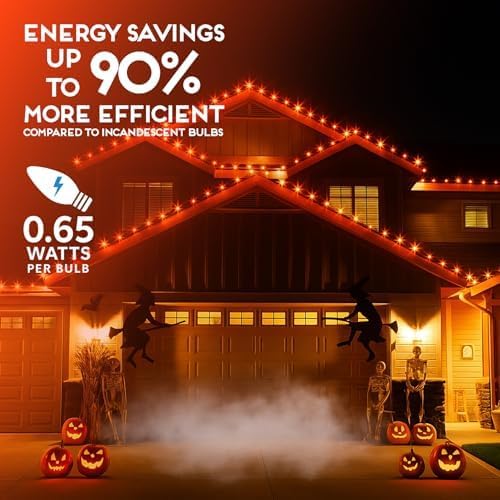 HLO Lighting Set of 25 Orange C9 Faceted LED Christmas Light Bulbs for Indoor & Outdoor Use | Durable Replacement Bulbs