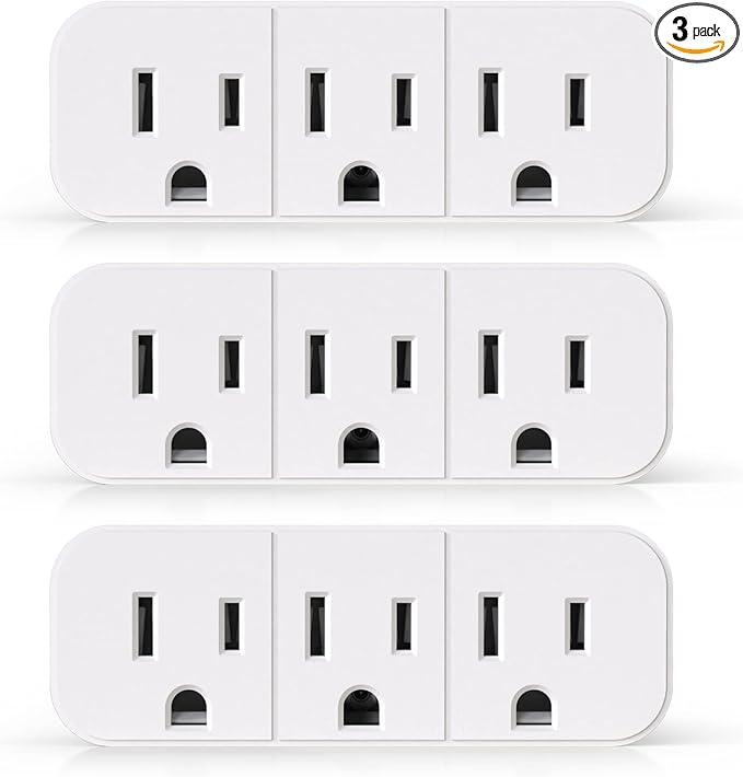 ELEGRP Triple Outlet Extender, 3-Prong Grounded Wall Tab, Multiple Outlet Extender Adapter Plug with 3 Electrical Outlets for Travel Home Hotel Office, ETL Listed, 3 Pack, White