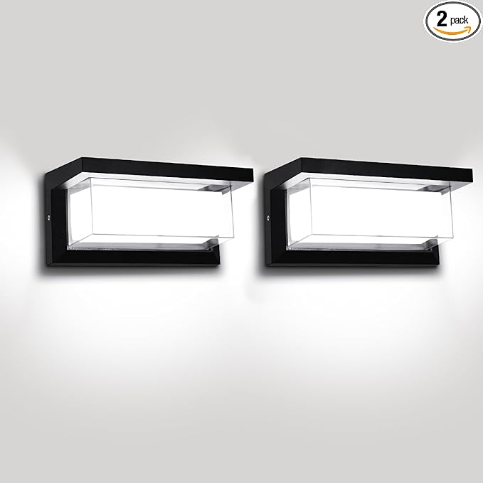 6000K Porch Lights Outdoor, 18W 1800LM LED Wall Light, IP65 Waterproof Anti-Rust Aluminum Modern Exterior Fixtures for Over Door, Garage, Patio (2 Pack)