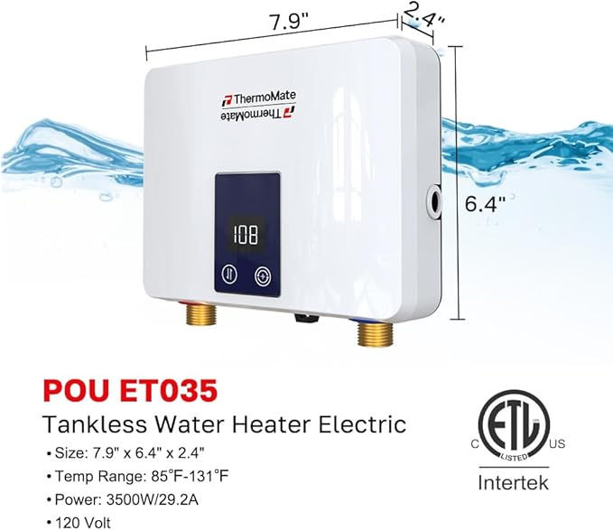 Tankless Water Heater Electric for Single Sink Faucet, ThermoMate 3500W 120V Small Point of Use Instant Hot Water Heater with Temperature Display, Self-modulating, ETL Certified