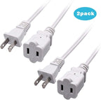 2-Pack Indoor Extension Cord 10FT,2 Prong Extension Cords White,US Male/Female Short Power Cable, UL Listed Perfect for Home Appliances, Office or Christmas Lights