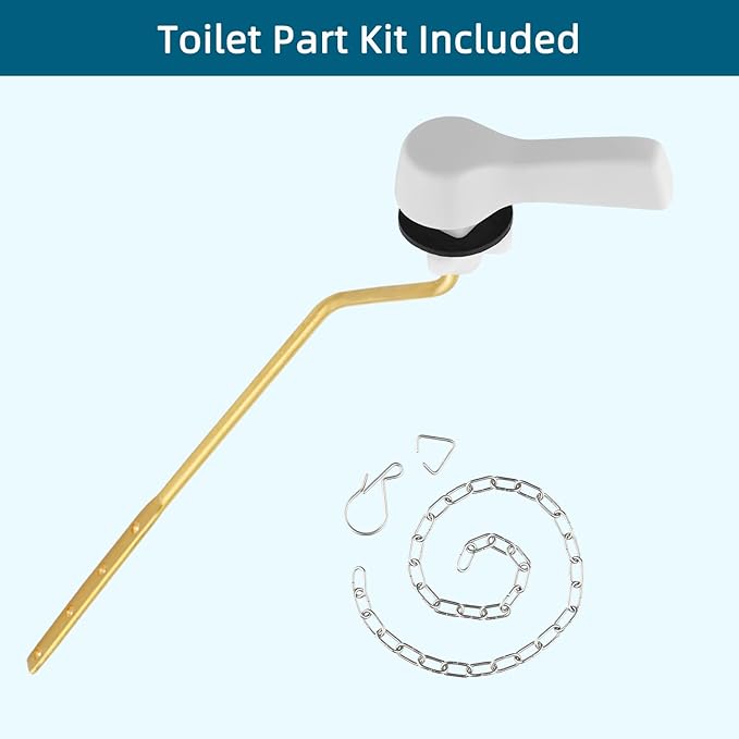 Hygie Rinse Metal Toilet Handle Lever Flush Replacement, Universal Side Mount Toilet Handle with Stainless Steel Flapper Chains, Toilet Repair Kit, White