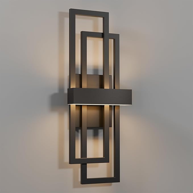LamQee 2 Pack 25.6" Modern Outdoor Wall Light, Integrated LED 1200LM Large Exterior Lighting Fixture Rectangle Outdoor Sconce, Matte Black Wall Mount Porch Light Outside Lamp for House Garage Patio