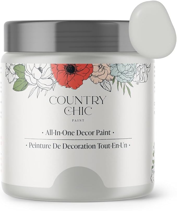 Country Chic All-in-One Chalk Paint for Furniture, Cabinets, Home Decor, Eco-Friendly, Matte Finish, Built-In Primer & Top Coat for Wood, Metal - Lazy Linen (Light Grey) - 8 oz (237 ml)