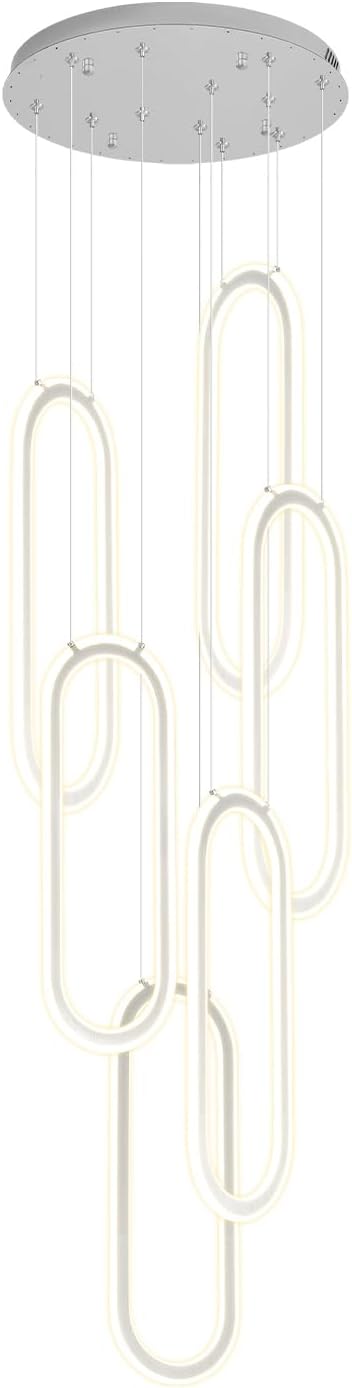 Flashing God Modern Chandelier,Chrome Chandeliers 6 Ring Led Foyer Chandeliers,Larger High Ceiling Chandelier for Living Room,Rectangle Chandelier for Entryway Staircase LED Dimming