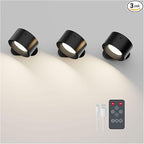 Koopala 3PACK Rechargeable LED Wall Sconce, Cordless Battery with Remote Powered Wall Sconce, 3 Brightness Levels, 360° Swivel Magnetic Shade for Bedrooms, Hallways, Den and Reading Spaces（Black）