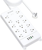 TROND Surge Protector Power Strip 15 ft, Flat Plug Extension Cord, 13 Wide Spaced Outlets, 4000 Joules, 32W Quick Charge 3.0 & USB C, Wall Mount, Under Desk, Heavy Duty, Mountable, ETL Listed, White