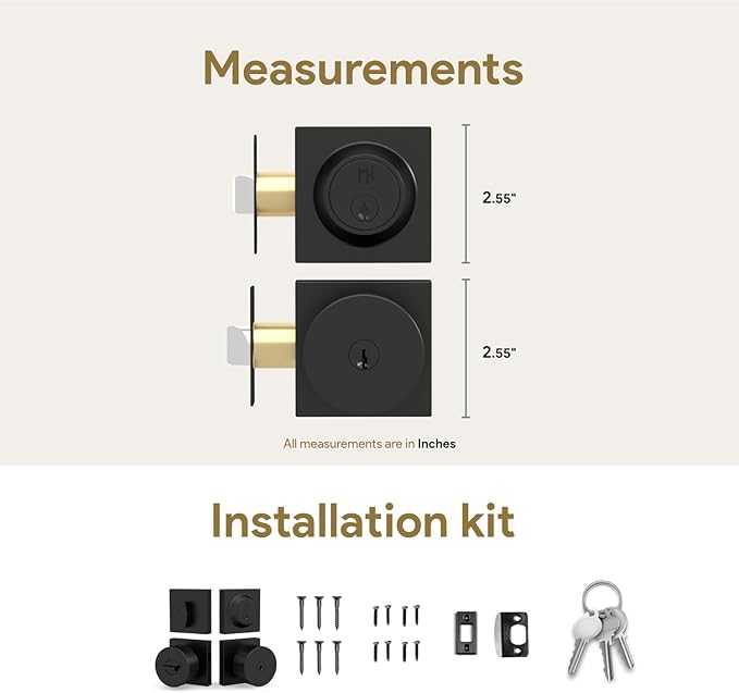 Mega Handles SUANA Entrance Combo, Door Knob and Cylinder Deadbolt and Key Combo, Heavy Duty Locking Door Knobs for Left or Right-Handed Doors – Matte Black