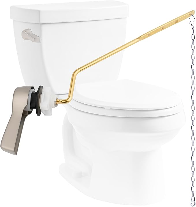 Hibbent Universal Metal Side Mount Toilet Handle Replacement Kit, Brass Toilet Flush Tank Lever with Stainless Steel Flapper Chains for Most Toilets, Brushed Nickel