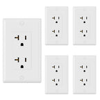 ELEGRP Glossy White Decorator Electrical Wall Outlet Receptacle, 20A 125V Standard Outlets, 2 Pole 3 Wire, Non-Tamper Resistant, NEMA 5-20R, Self-Grounding, Wall Plate Included, UL Listed, 5 Pack