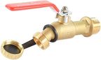Full Port Brass 3/4" MNPT Water Heater Drain/Flush Ball valve(2 inch Shank, LF Compliant, 180 Degree Handle, w/Garden Hose Cap)