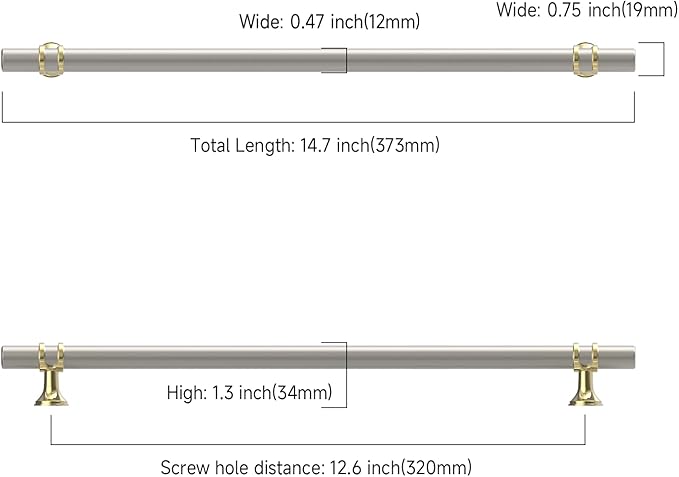 Asidrama 10 Pack 12.6 Inch(320mm) Champagne Bronze and Brushed Satin Nickel Kitchen Cabinet Handles, Cabinet Pulls Kitchen Cabinet Hardware Cupboard Handles Drawer Pulls