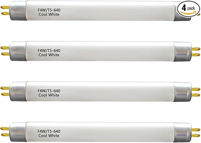 6 Inch F4T5/CW Fluorescent Tube,T5 4W Cool White Under Cabinet Bulb,Compatible for GE,Eiko 15501, Sylvania 20416,Sunlite 05040, Rayovac,Coleman Lantern Bulb,G5 Bi-Pin Base,4100K(4PACK)