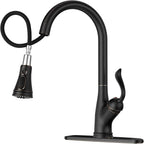 APPASO Pull Down Kitchen Faucet with Sprayer Oil Rubbed Bronze, Single Handle High Arc Faucet with Deck Plate, Neoperl Aerator, CUPC-Certified Pull-Out Hose, Water Supply Tubing, and Valve Core