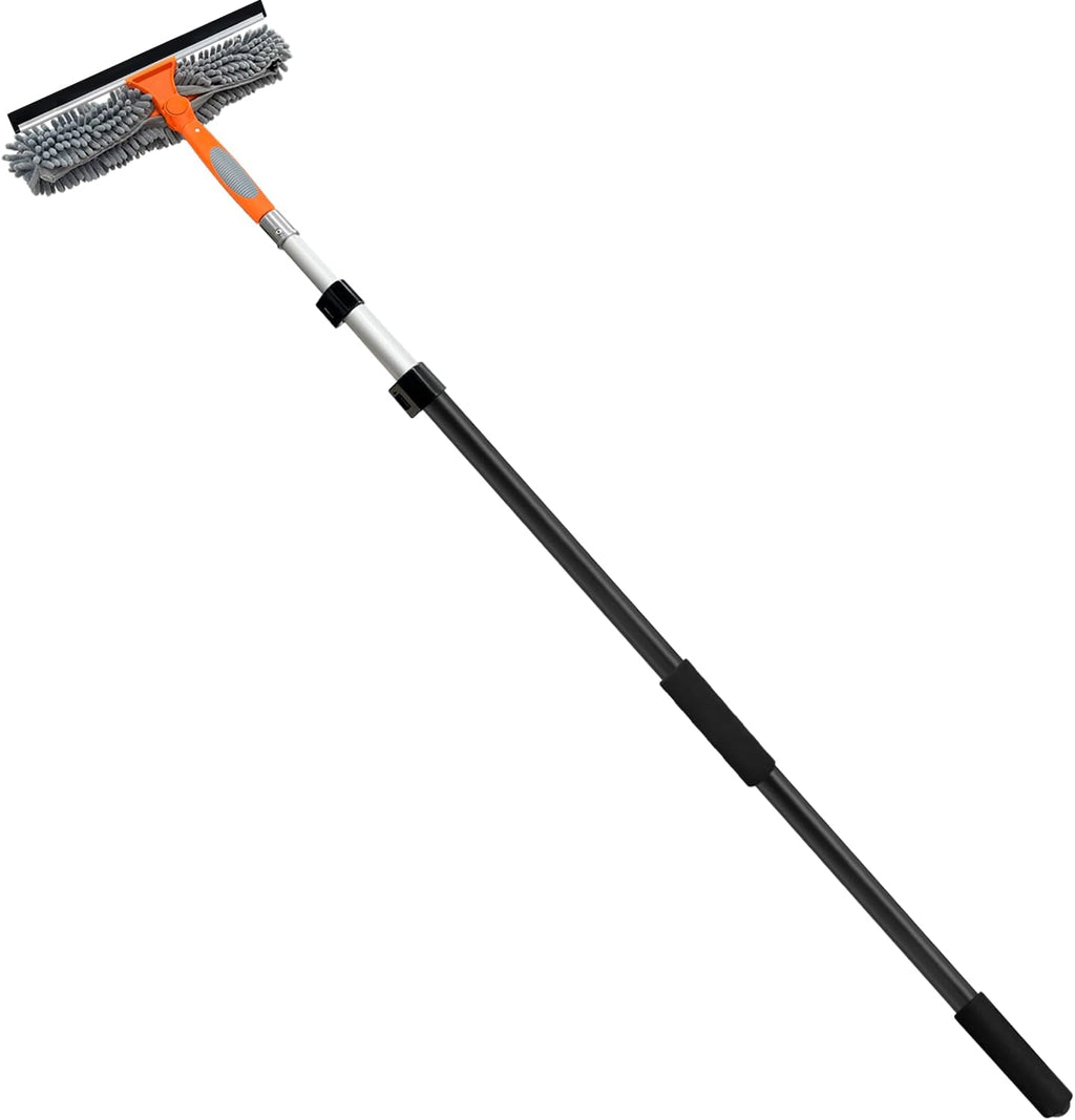 20 Ft High Reach Window Squeegee with 5-12Ft Extra-Thick Aluminum Telescopic Extension Pole| 14" Extra-Large 2-in-1 Window Cleaner Tool| Window Washer for Indoor/Outdoor Window,RV,Truck Glass