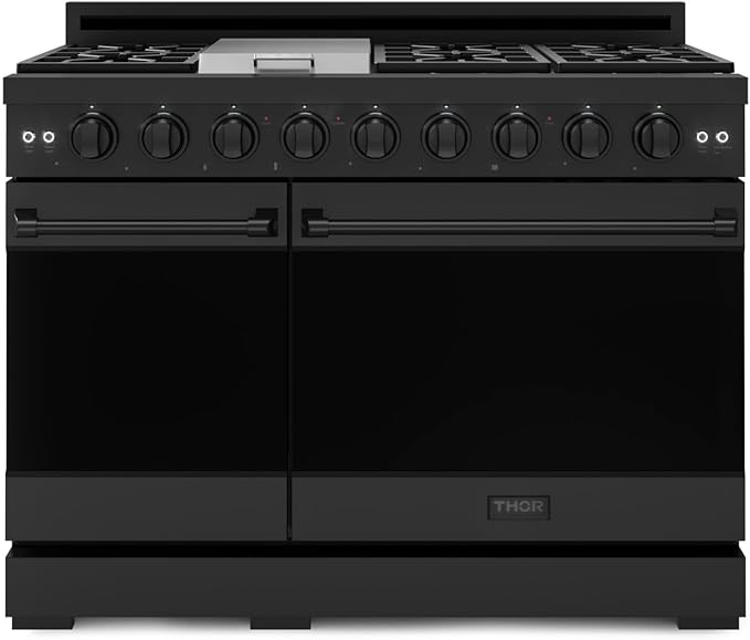 Gordon Ramsay by THOR Kitchen 48 Inch Professional Gas Range with Double Oven in Black